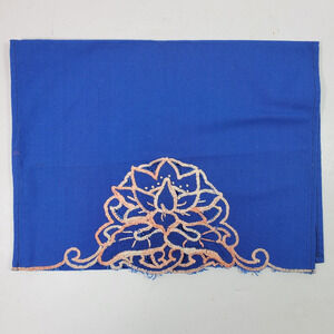 Vintage Hand Towel Blue w/ Pink Embroidery 20x13 Inch